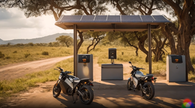Motorcycles parked at recharging station in Somalia